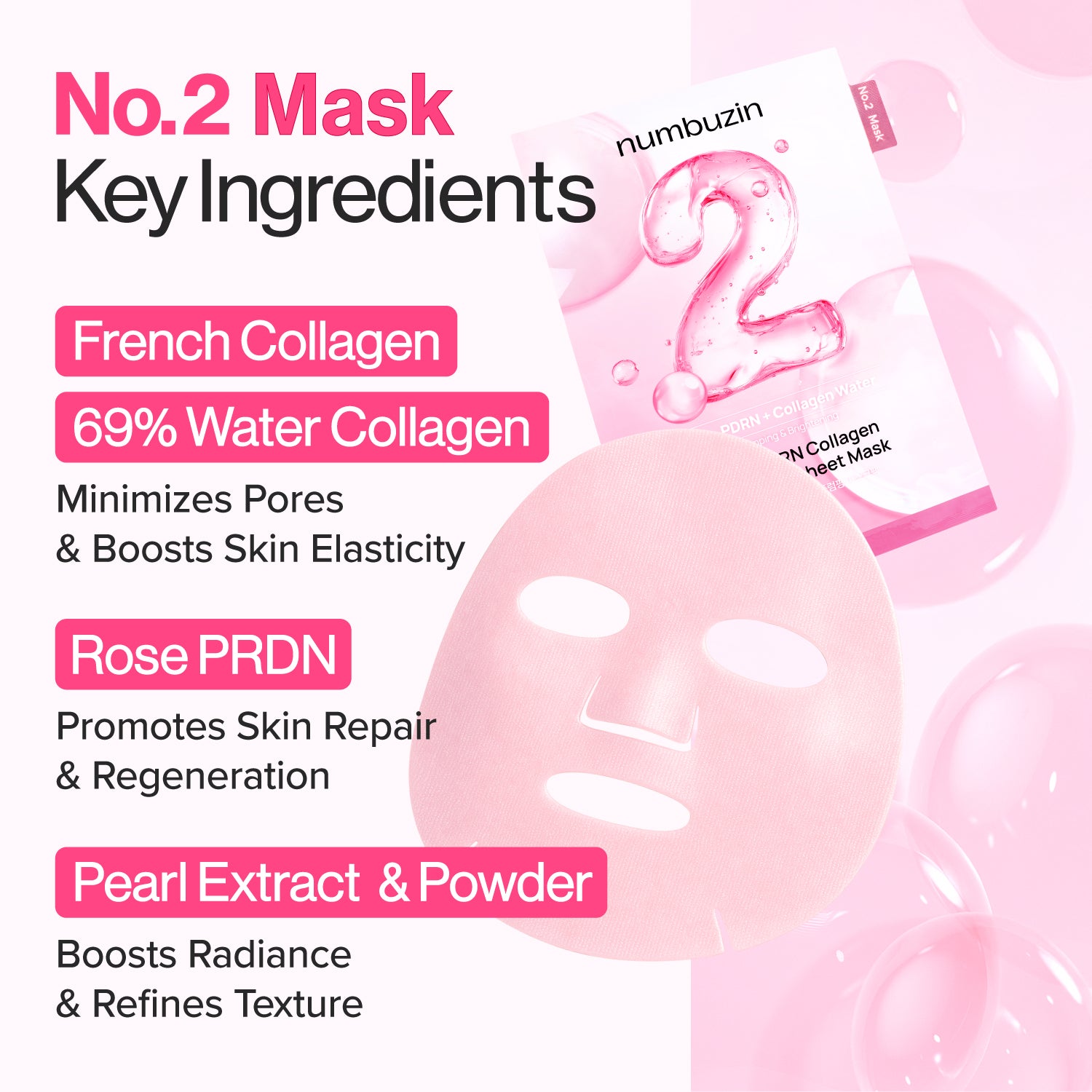 No.2 Rose PDRN Collagen Plumping Sheet Mask (4 Sheets)