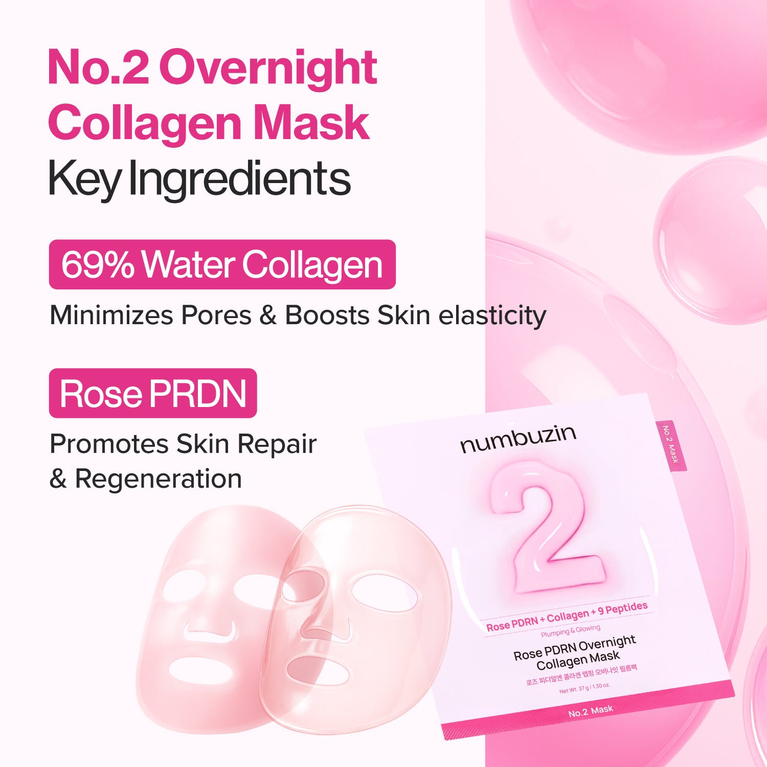 No.2 Rose PDRN Overnight Collagen Mask (4 Masks)